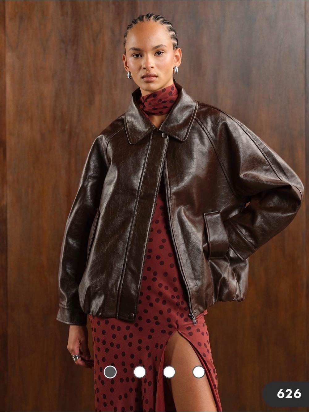 ASOS DESIGN faux leather oversized bomber jacket in dark chocolate, XS